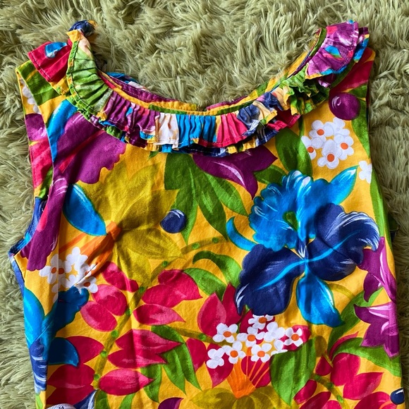 Vintage 1960s Floral Shift Dress W/ Ruffle Neckline - Picture 4 of 12